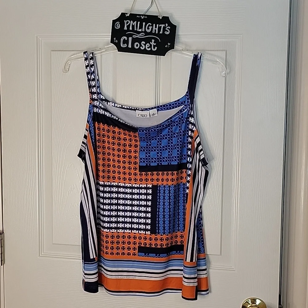 Cato XL Double Spaghetti Strap Blouse Navy Blue Orange White